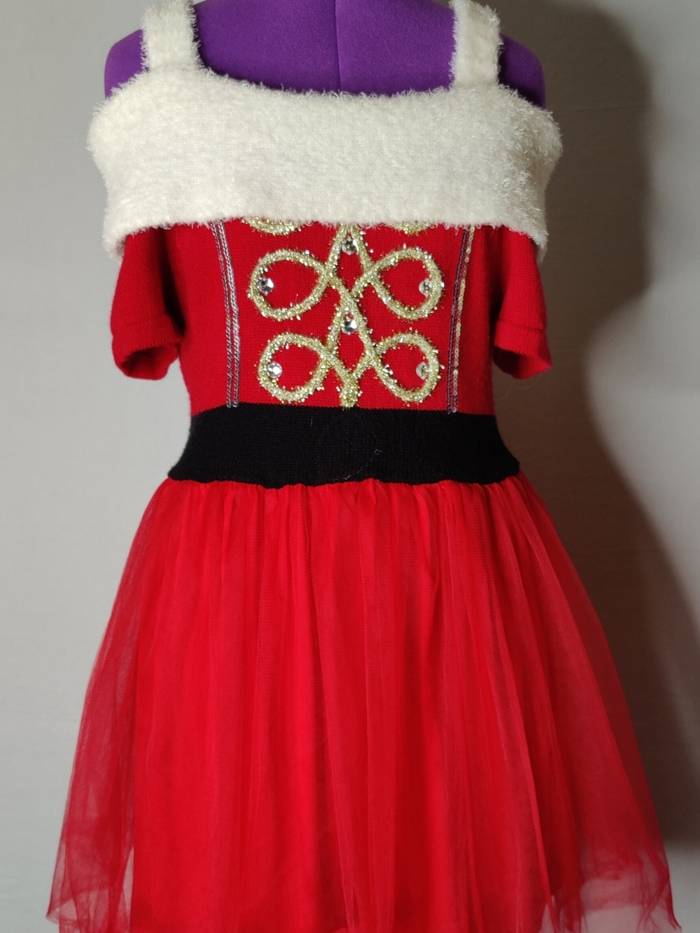 It's Our Time Red Tulle Holiday Dress with Faux Fur Trim